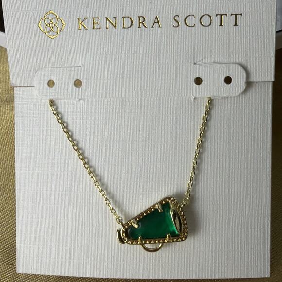 Kendra Scott Cheer Gold Short Pendant Necklace Emerald Illusion NWT Dust Pouch - Picture 3 of 7